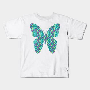 Dark Green Tropical Botanical Butterfly Pattern Kids T-Shirt